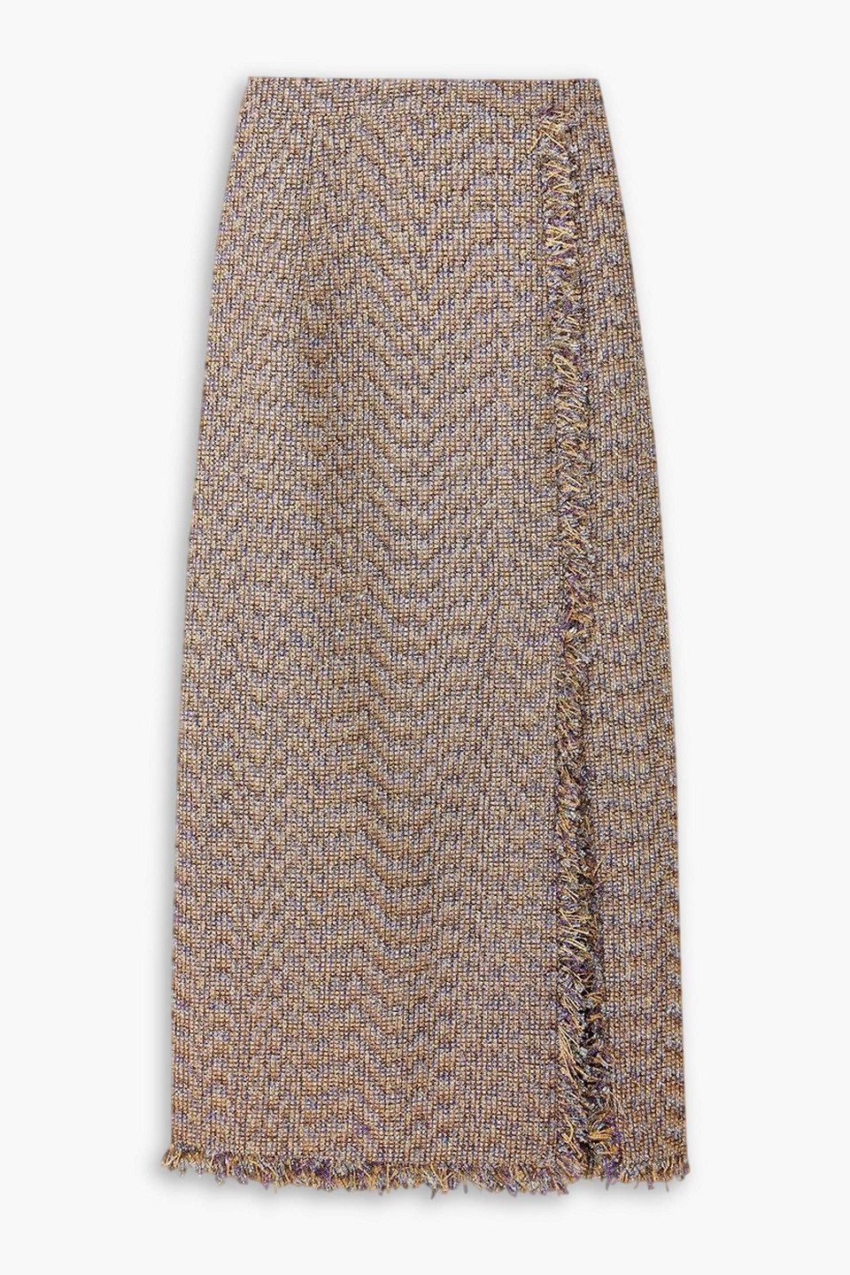 Huishan Zhang Gia Wrap-effect Fringed Metallic Tweed Midi Skirt In Gold