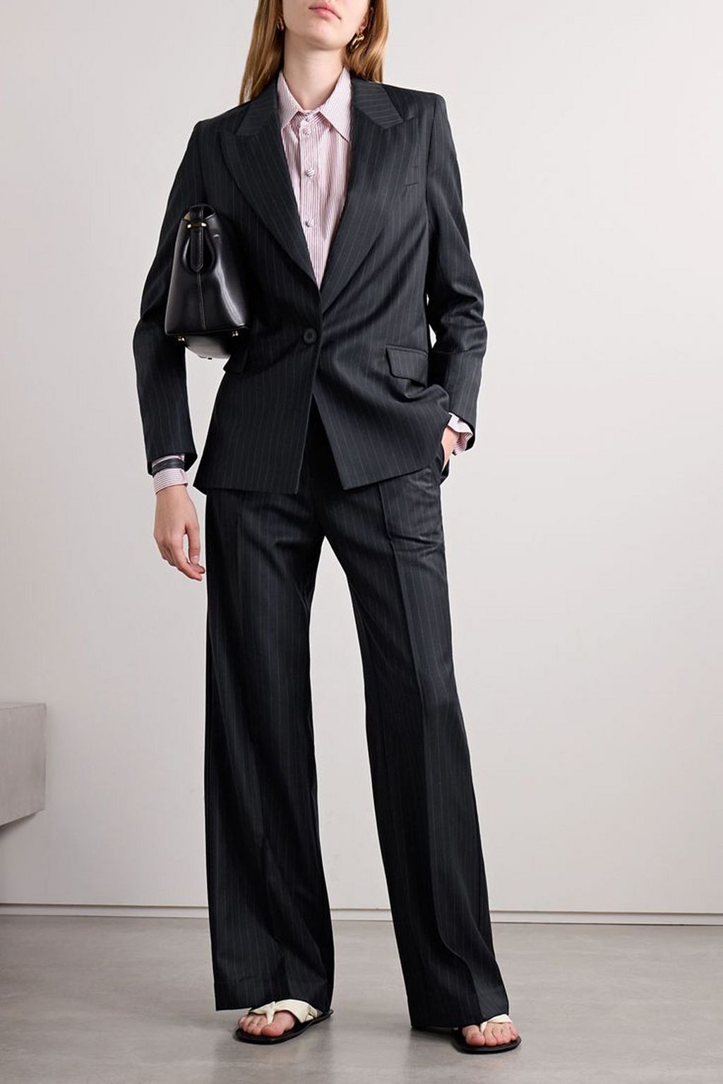 BEARE PARK Peony pinstriped wool-twill straight-leg pants