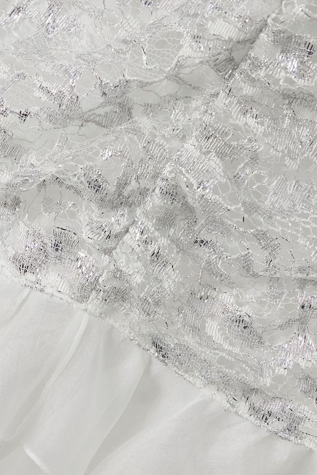 ALESSANDRA RICH Pussy-bow ruffled silk-organza trimmed metallic lace mini dress
