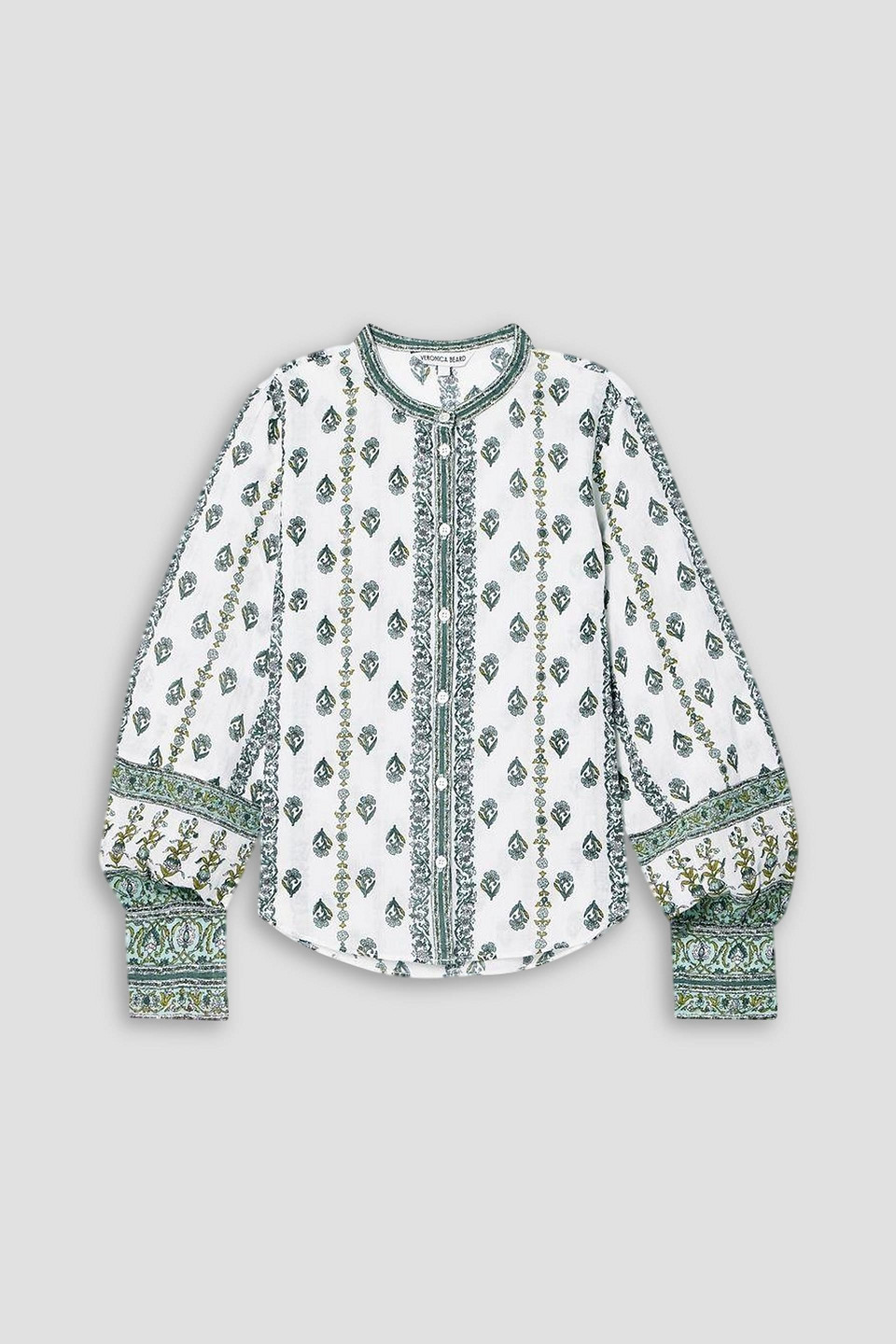 Veronica Beard Thorp Floral-print Ramie Shirt In White