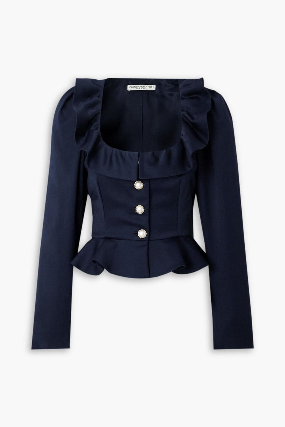alessandra rich - cropped ruffled wool-crepe jacket - blue - it 42