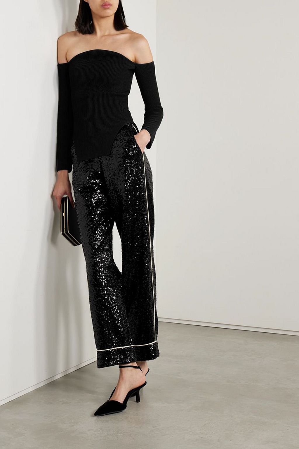 IN THE MOOD FOR LOVE Loren sequined tulle straight-leg pants