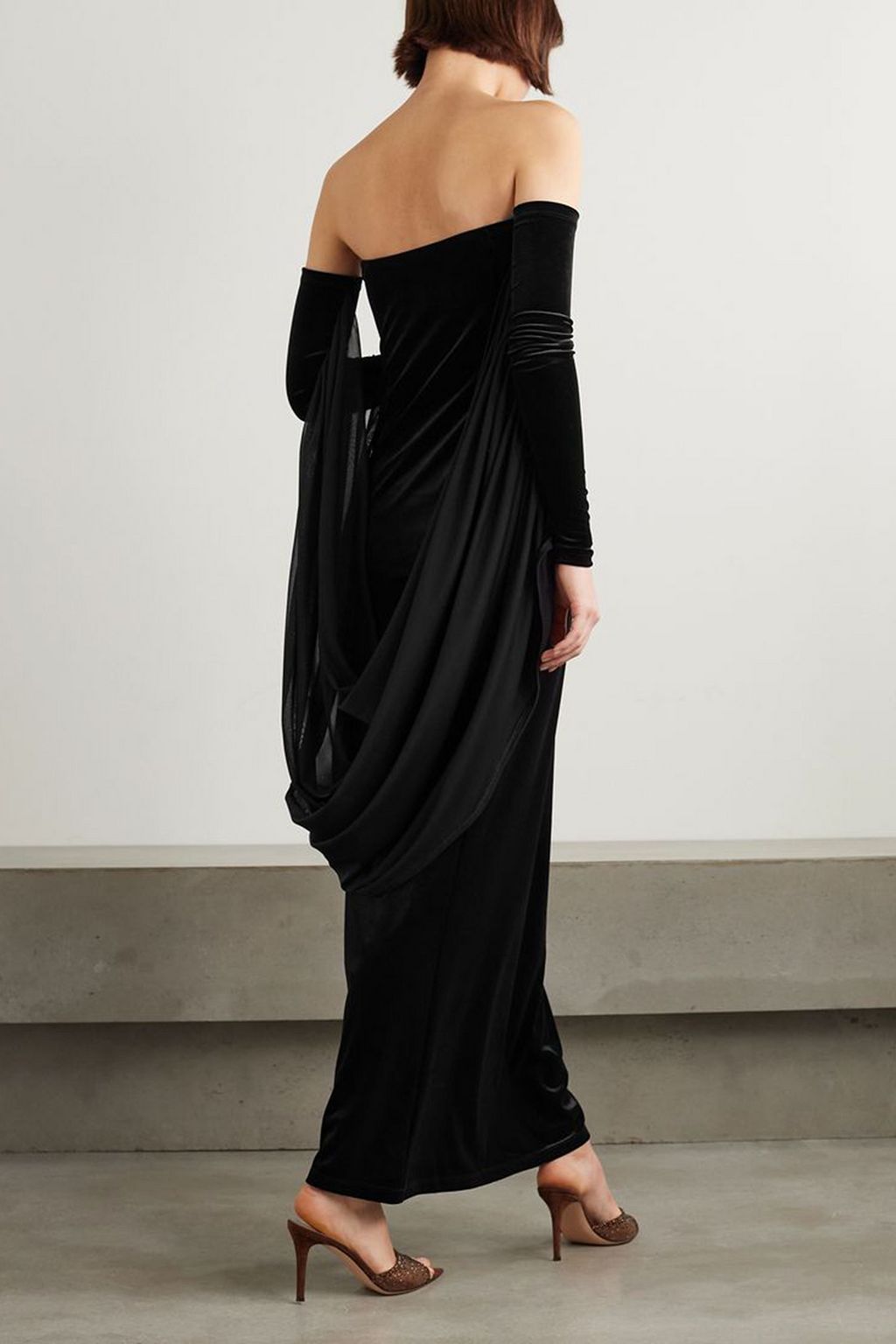 MICHAEL LO SORDO Strapless velvet and mesh maxi dress