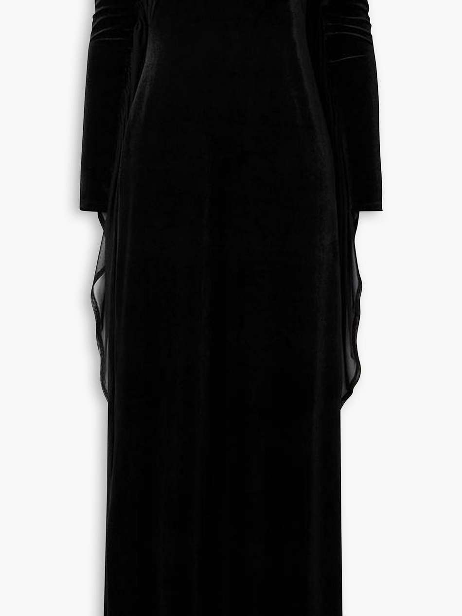 strapless velvet and mesh maxi dress