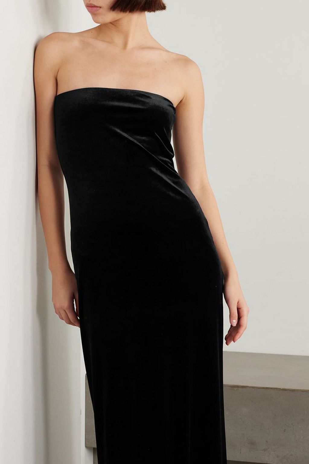 MICHAEL LO SORDO Strapless velvet and mesh maxi dress