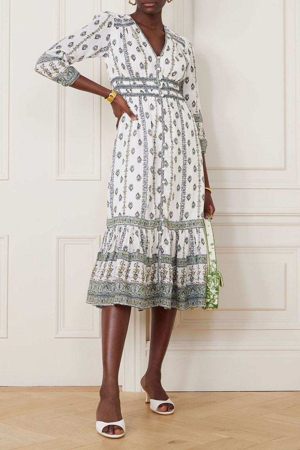 VERONICA BEARD Castella floral-print ramie midi dress