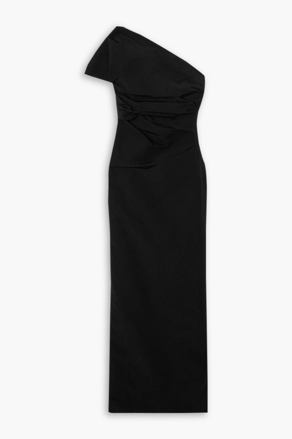 16arlington Reatta One-shoulder Gathered Crepe Gown In Black