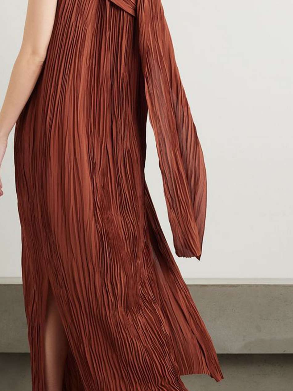 rita cape-effect silk-plissé maxi dress