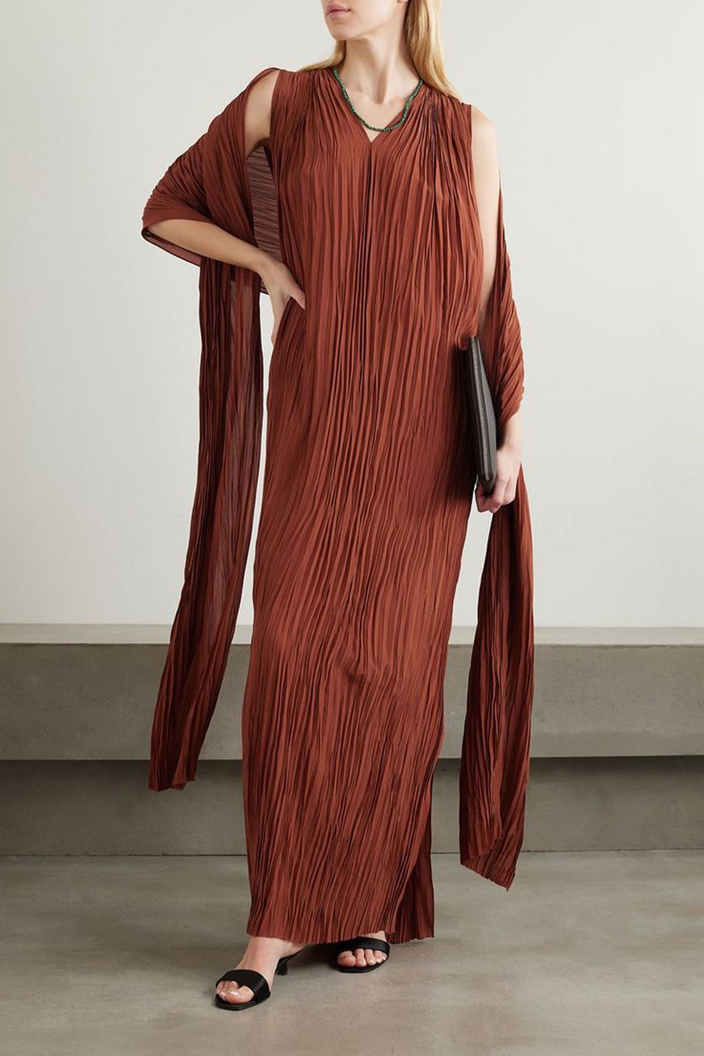 CORTANA Rita cape-effect silk-plissé maxi dress