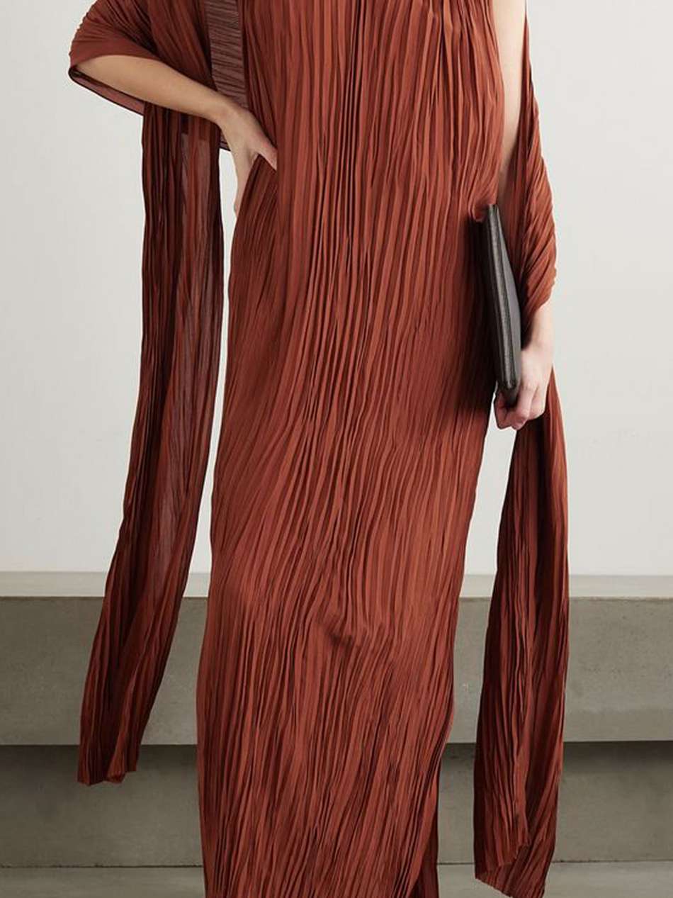 rita cape-effect silk-plissé maxi dress