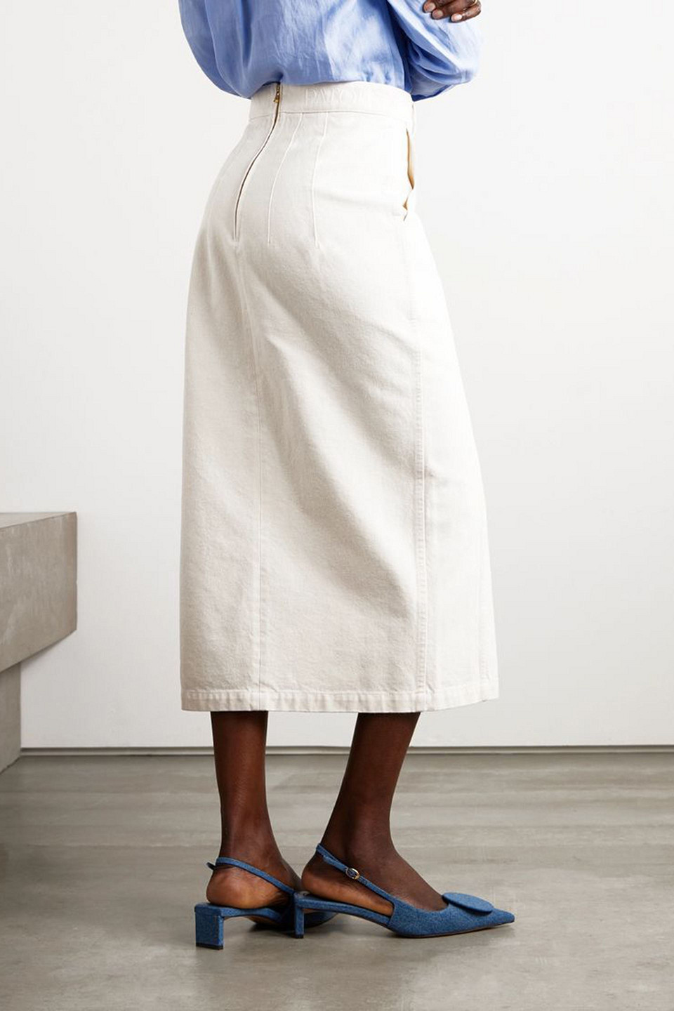 Patou Embellished Cotton-twill Midi Skirt In White