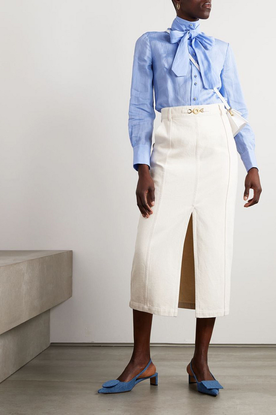 Patou Embellished Cotton-twill Midi Skirt In White