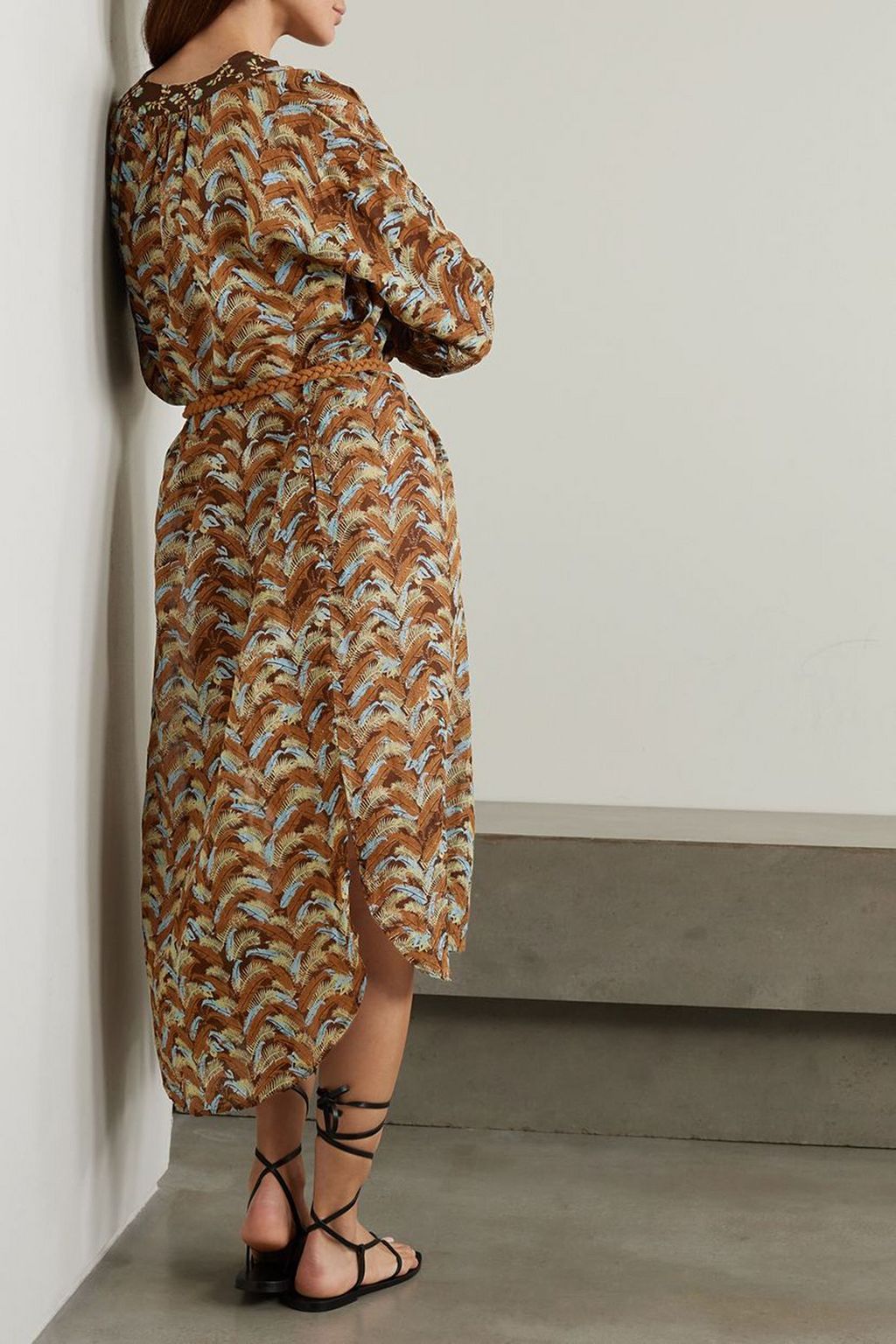 EBERJEY Frill belted ruffled printed linen-gauze maxi dress