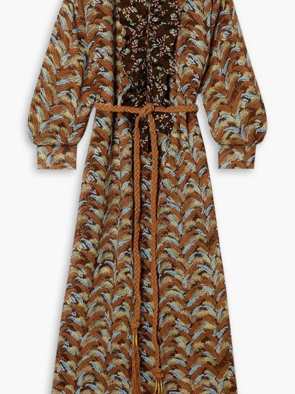 frill belted ruffled printed linen-gauze maxi dress