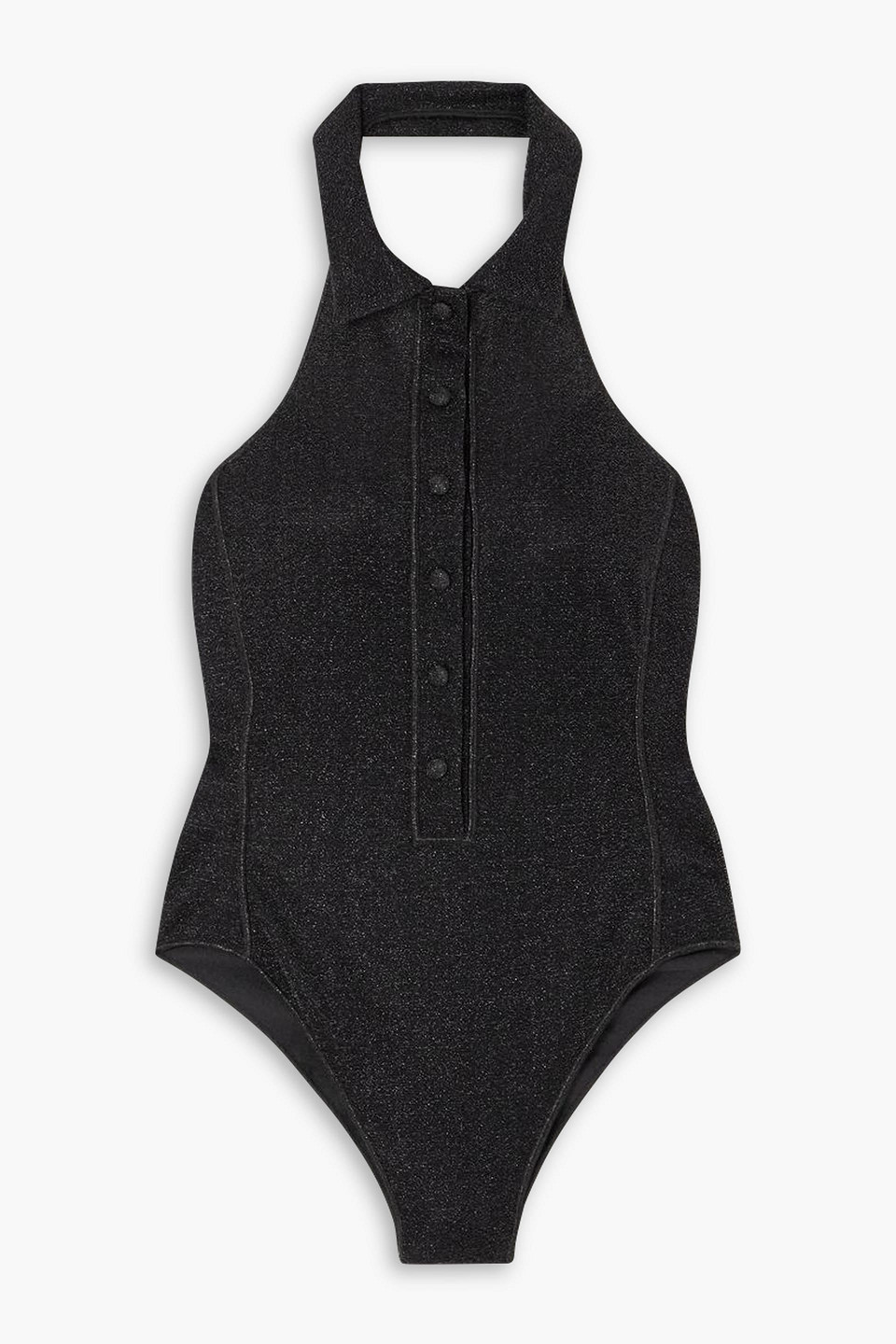 OSEREE LUMIÈRE HALTERNECK METALLIC STRETCH-KNIT BODYSUIT