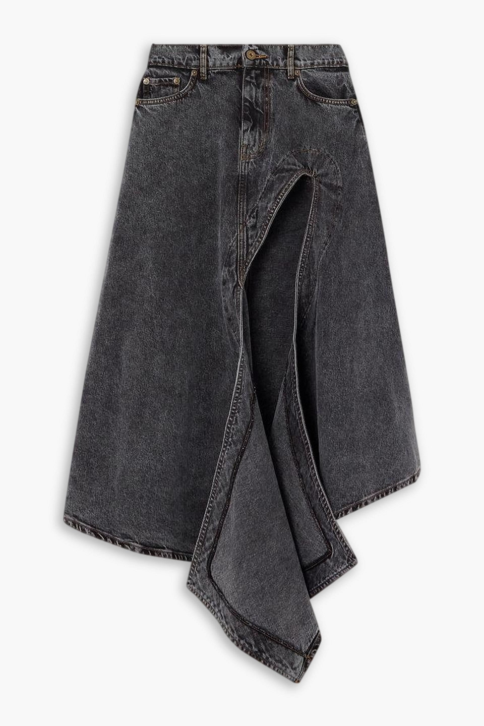 Y/project Evergreen Cut-out Denim Midi Skirt In Dark Denim