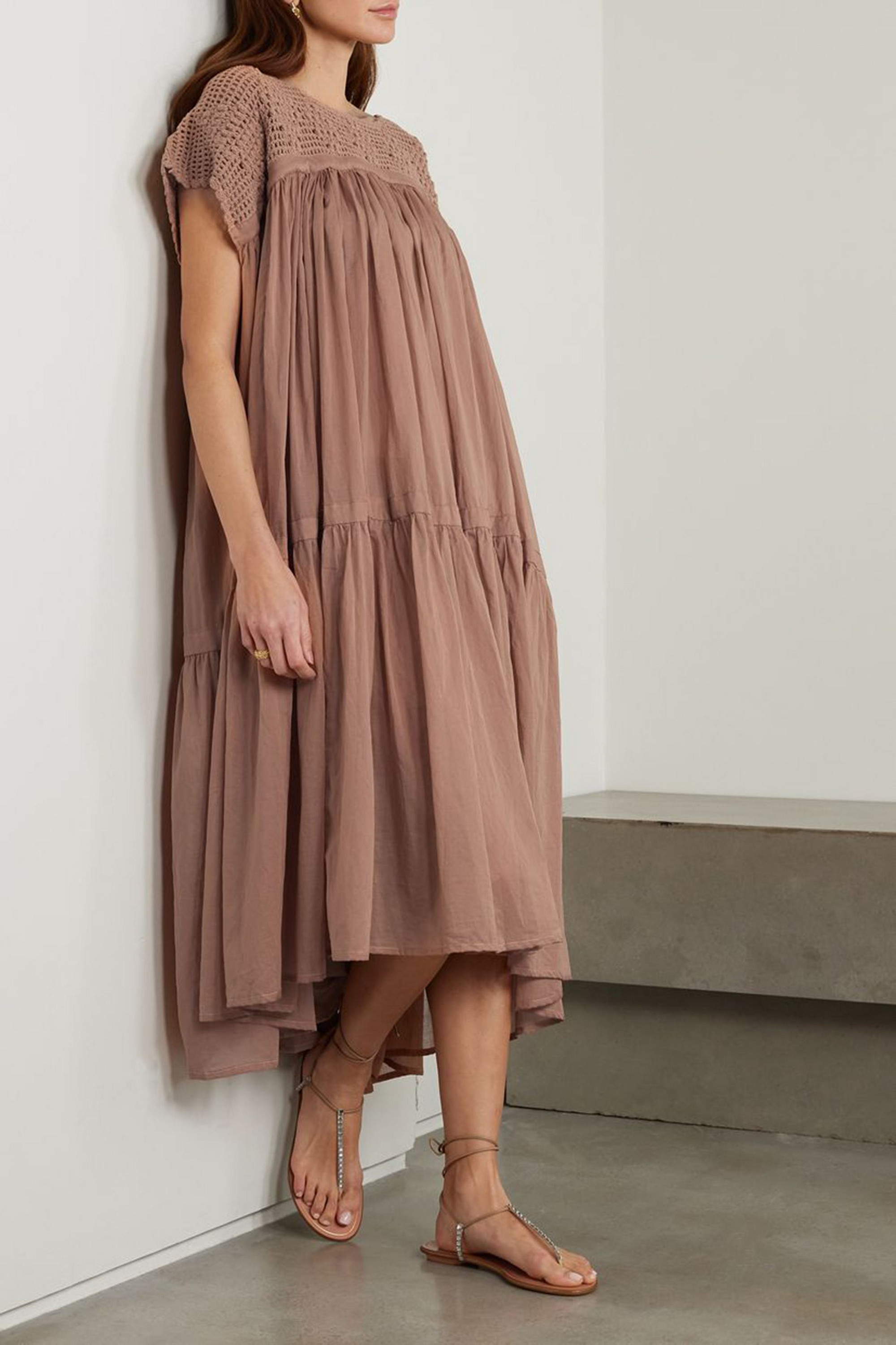 Yvonne S Wind crochet-trimmed cotton-voile midi dress