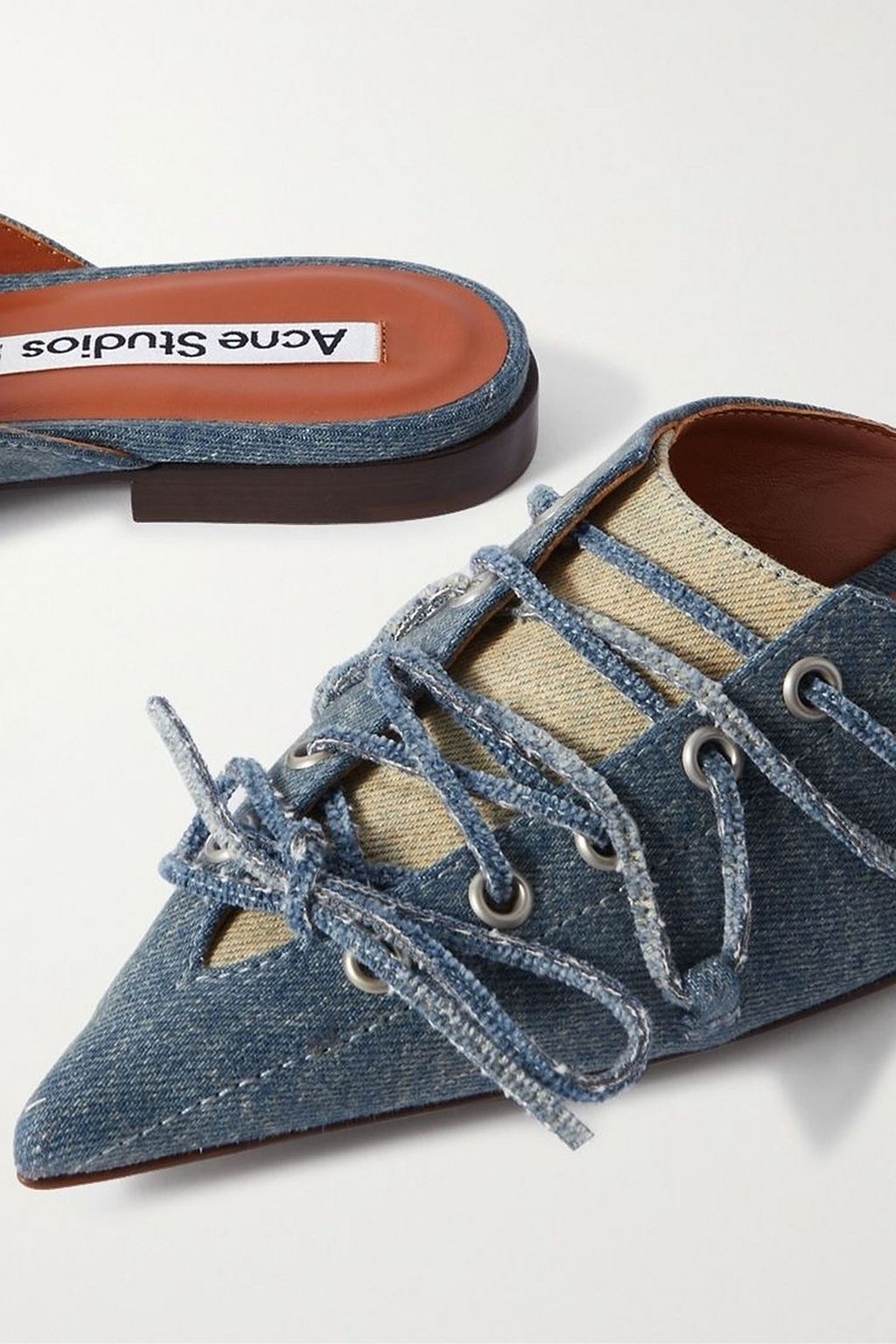 ACNE STUDIOS Lace-up two-tone denim point-toe flats