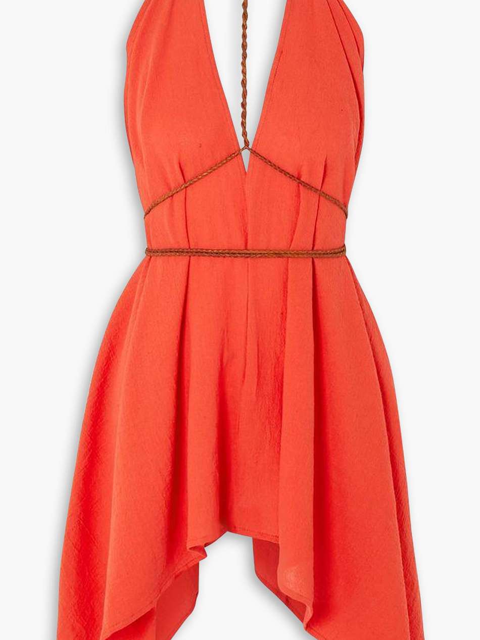 yatzil leather-trimmed cotton-gauze mini dress