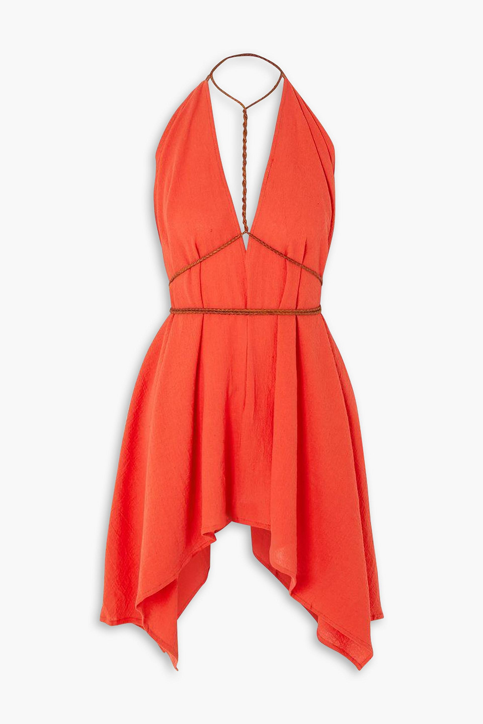 Caravana Yatzil Leather-trimmed Cotton-gauze Mini Dress In Rot