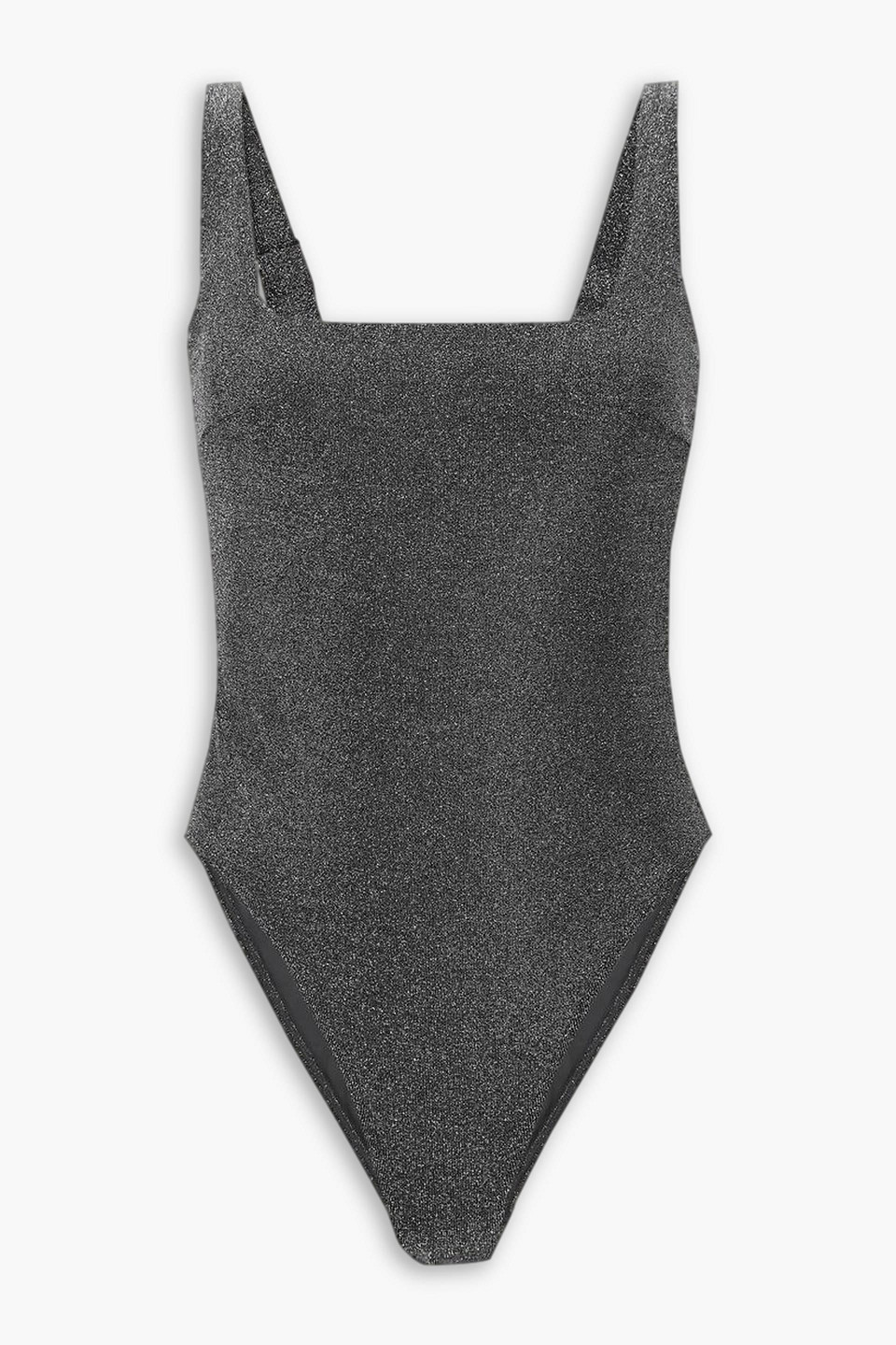Form And Fold Square-neck Glitter Swimsuit In Gunmetal