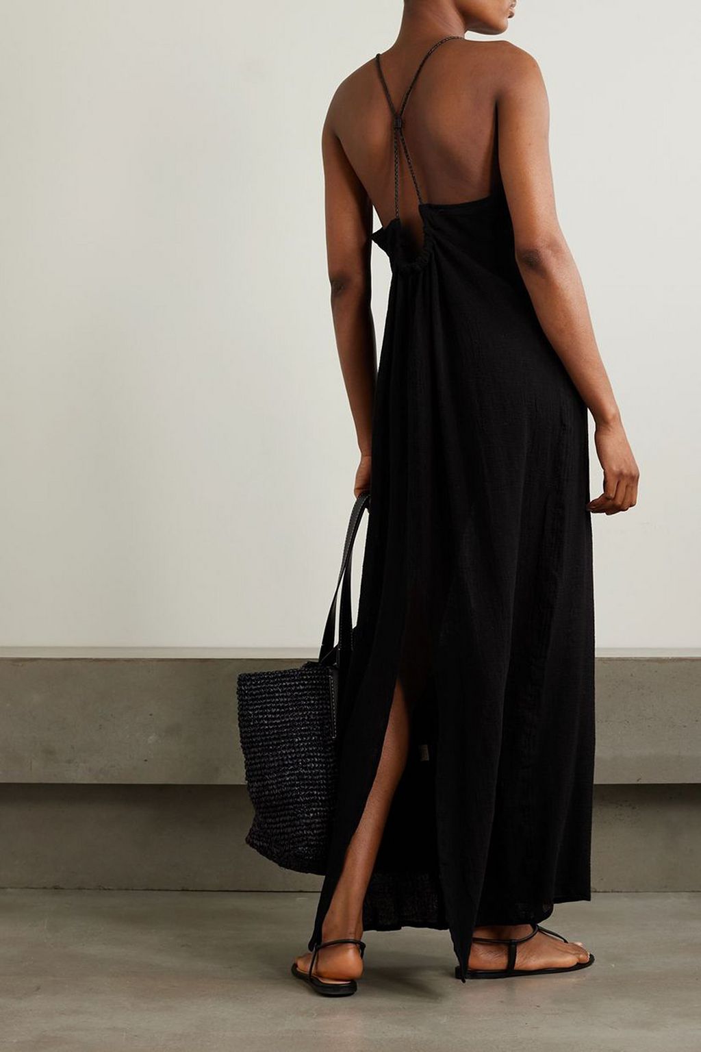 CARAVANA Edahi leather-trimmed cotton-gauze maxi dress