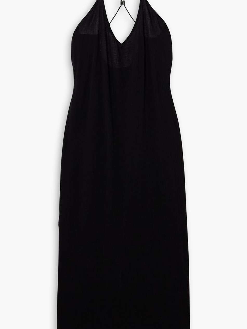 edahi leather-trimmed cotton-gauze maxi dress
