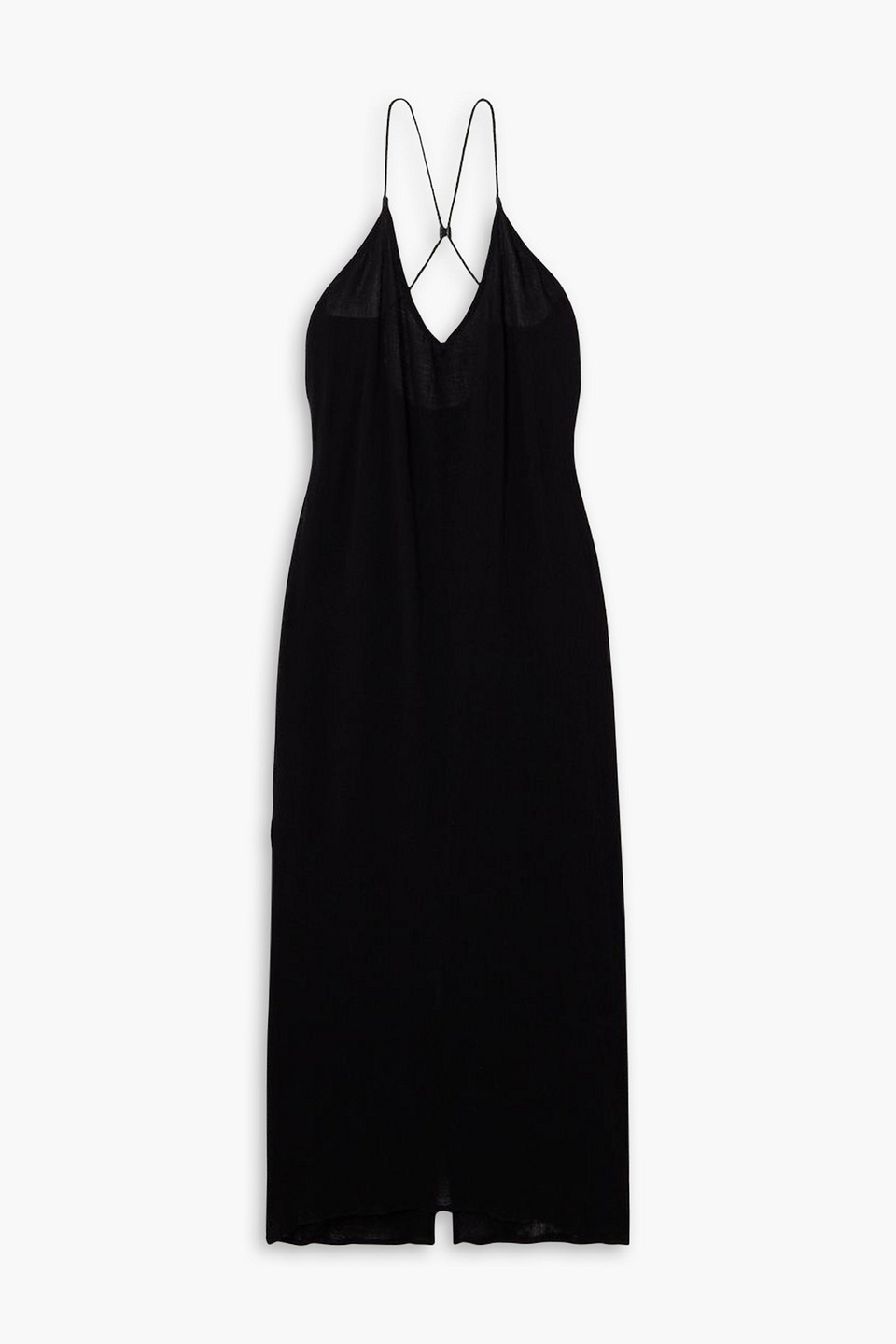 Caravana Edahi Leather-trimmed Cotton-gauze Maxi Dress In Schwarz