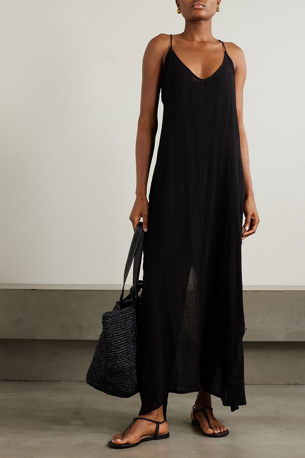 CARAVANA Edahi leather-trimmed cotton-gauze maxi dress