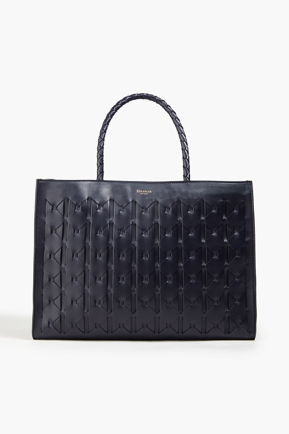 Serapian 1928 Woven Leather Tote In Midnight Blue