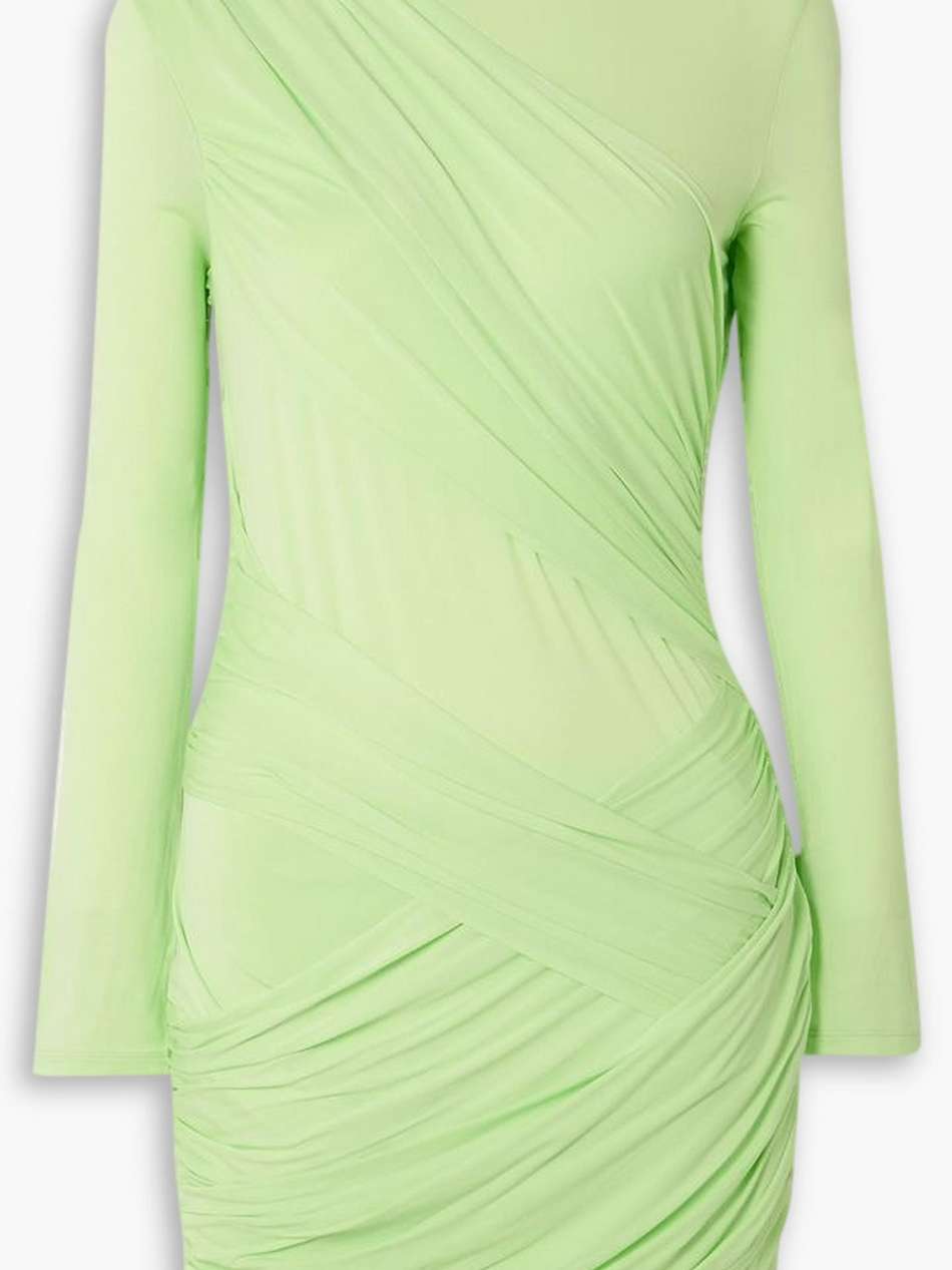 kores draped neon stretch-jersey turtleneck mini dress