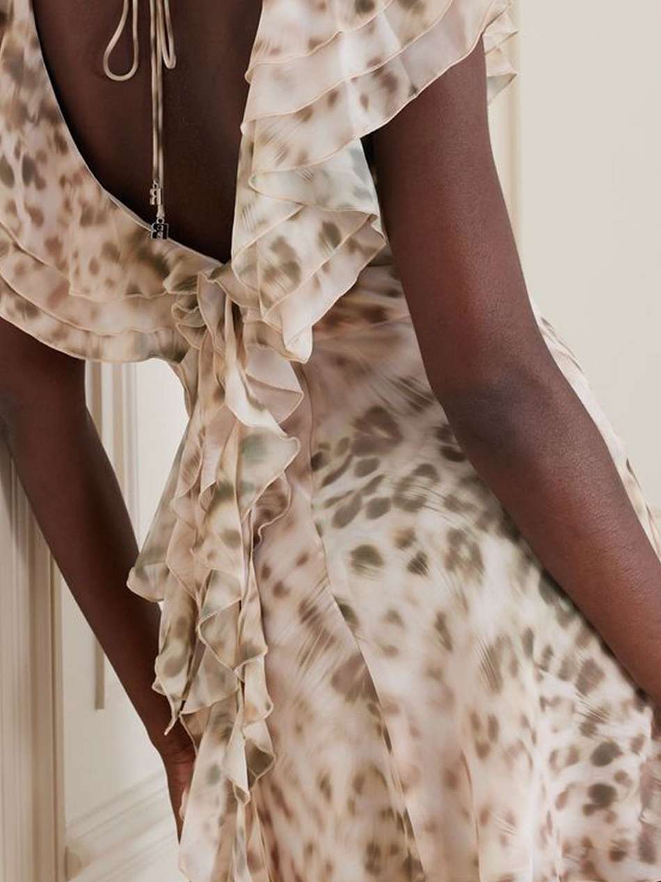 ruffled leopard-print chiffon mini dress