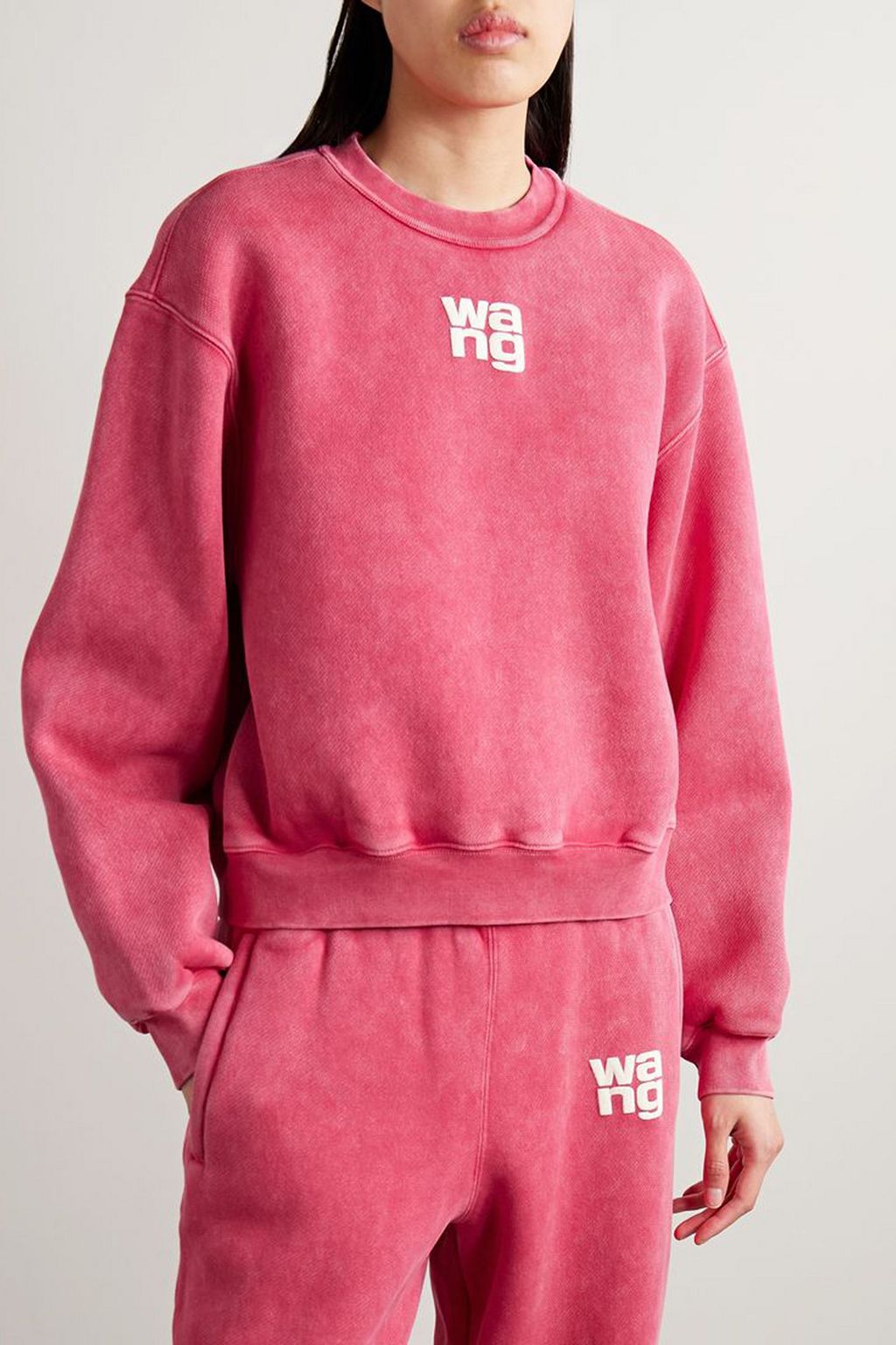 ALEXANDERWANG.T Appliquéd cotton-blend fleece sweatshirt
