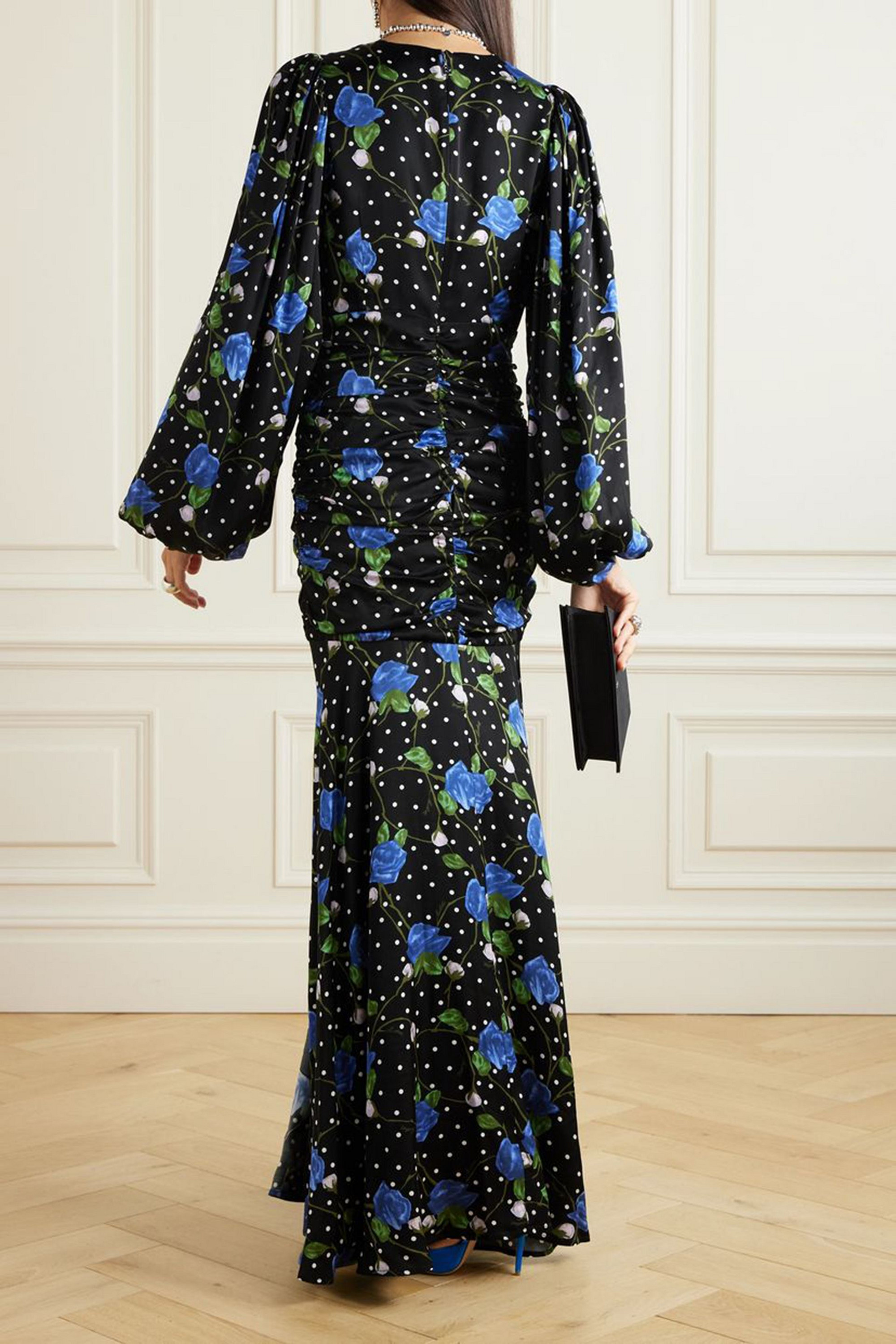 ROTATE Birger Christensen Goldie ruched floral-print satin maxi dress thumbnail
