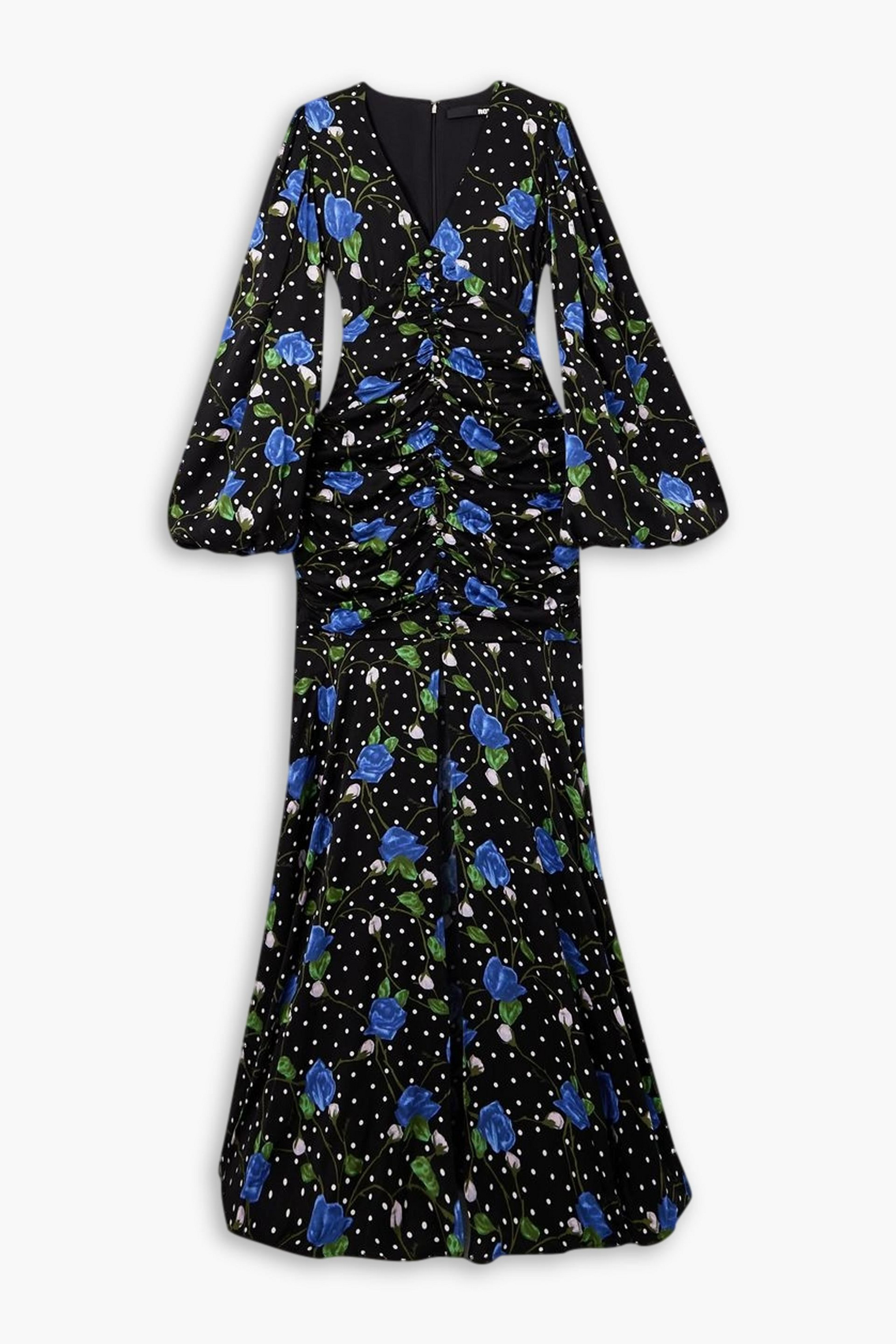 ROTATE Birger Christensen Goldie ruched floral-print satin maxi dress thumbnail