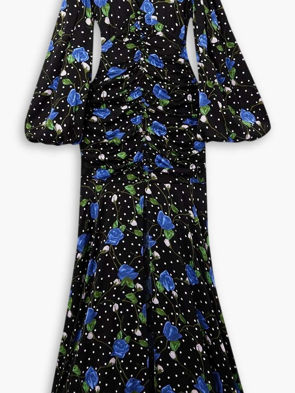 goldie ruched floral-print satin maxi dress