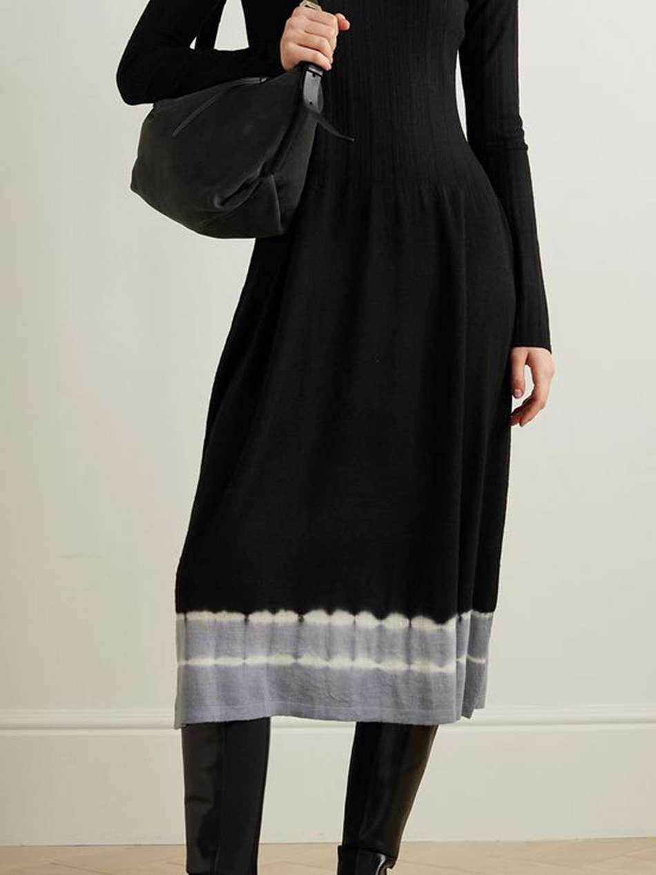 lila dégradé wool turtleneck midi dress
