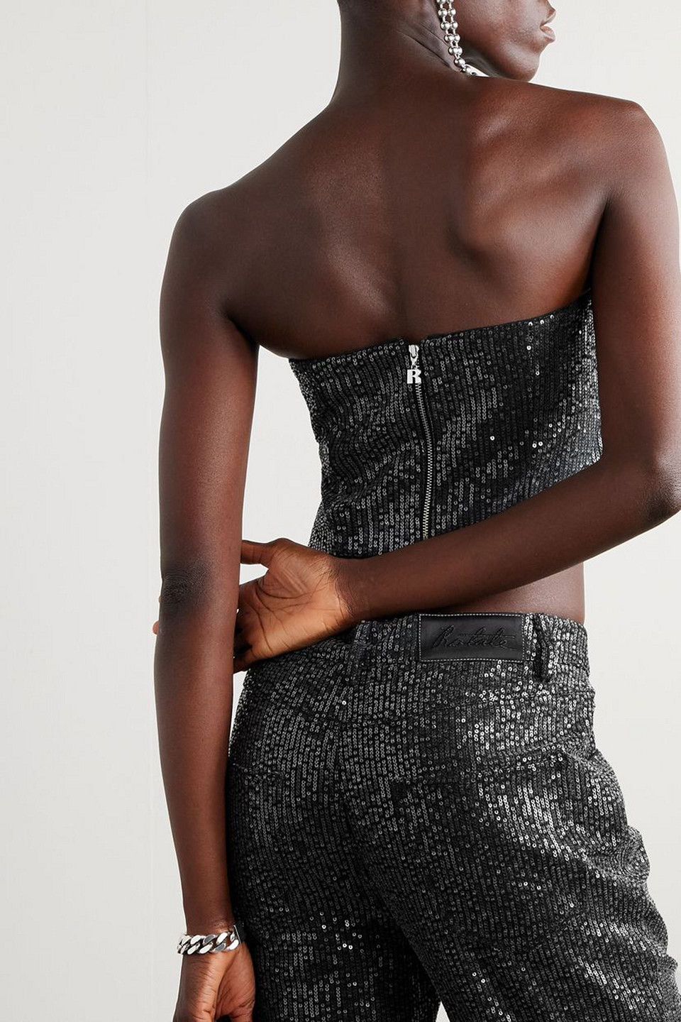 Rotate Birger Christensen Strapless Top With All-over Paillettes Embellishment In Black