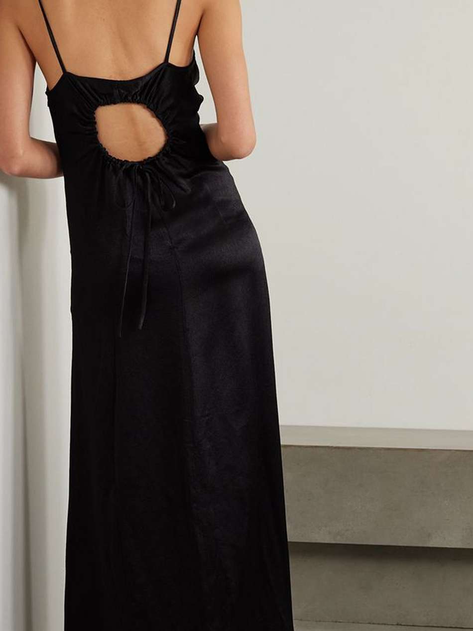 harper cutout gathered satin-crepe maxi dress