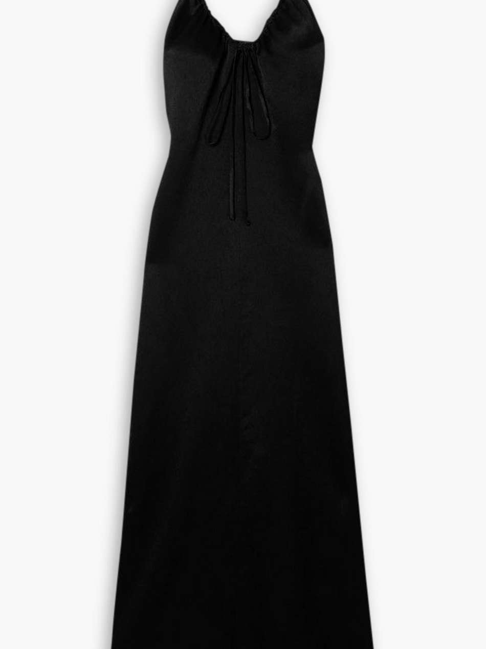 harper cutout gathered satin-crepe maxi dress