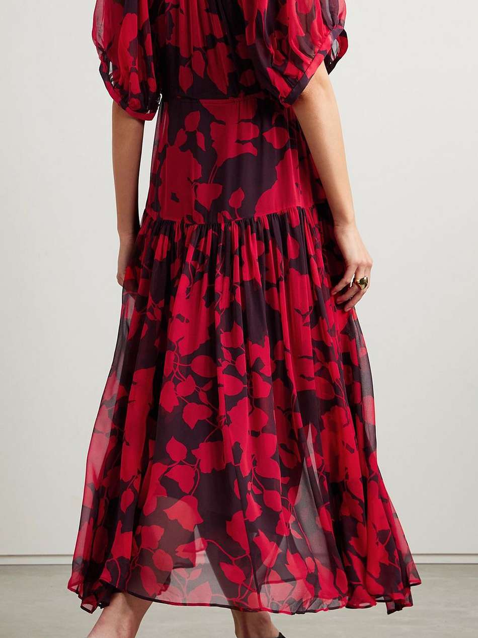 constance tiered floral-print chiffon maxi dress