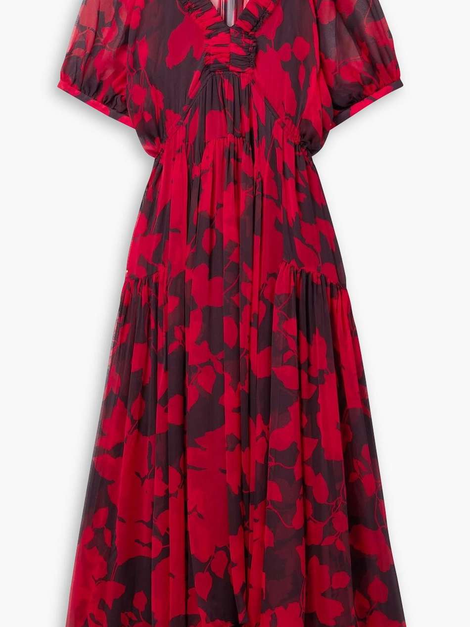 constance tiered floral-print chiffon maxi dress