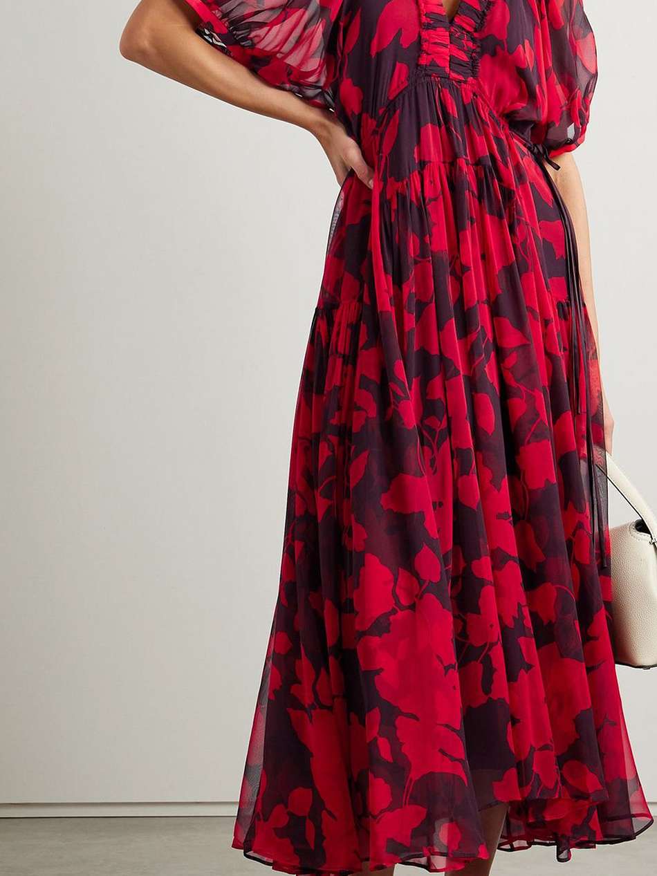 constance tiered floral-print chiffon maxi dress