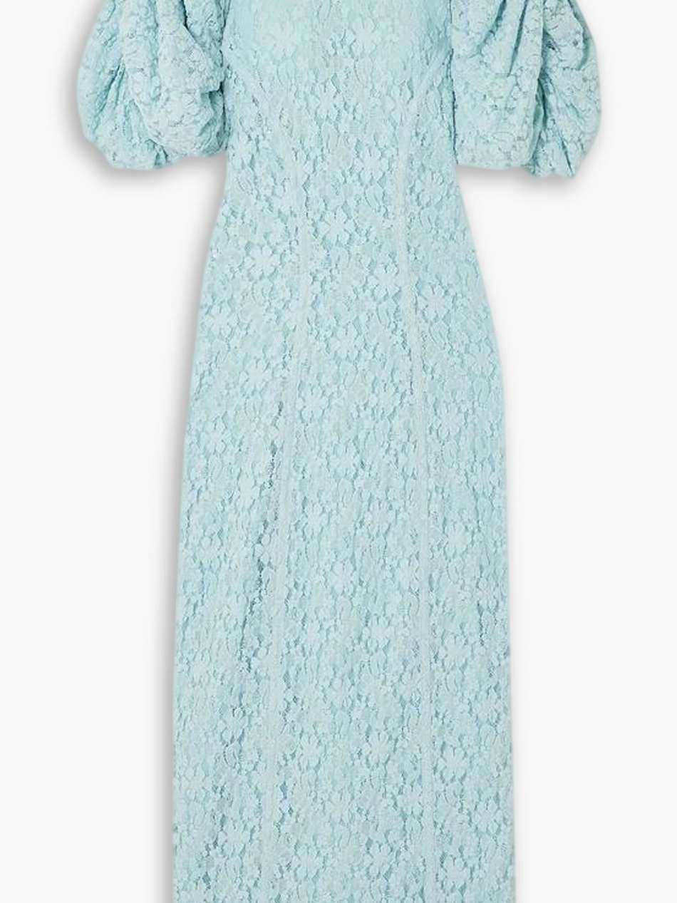 gathered lace midi dress