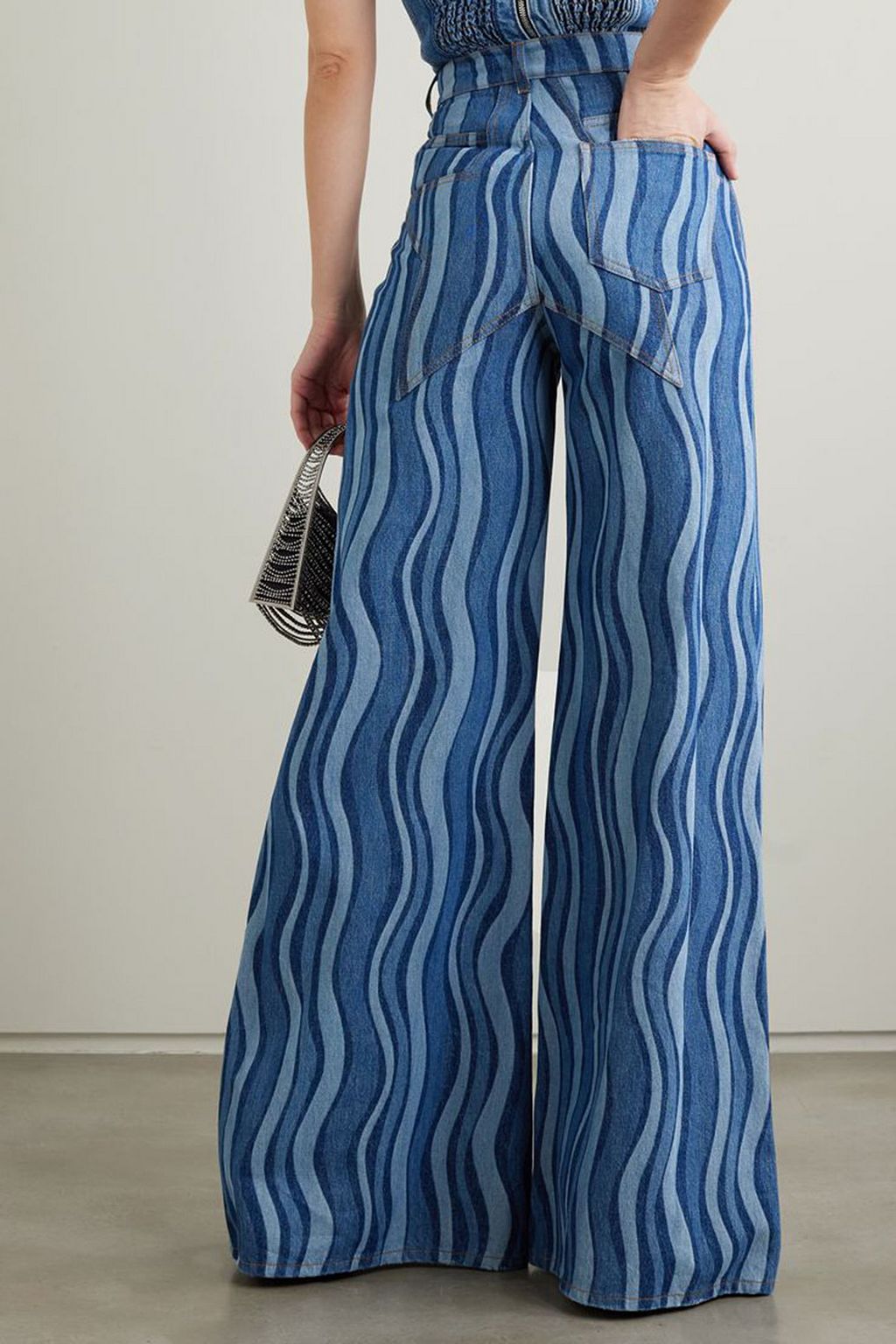 AREA Sunray embellished printed high-rise wide-leg jeans