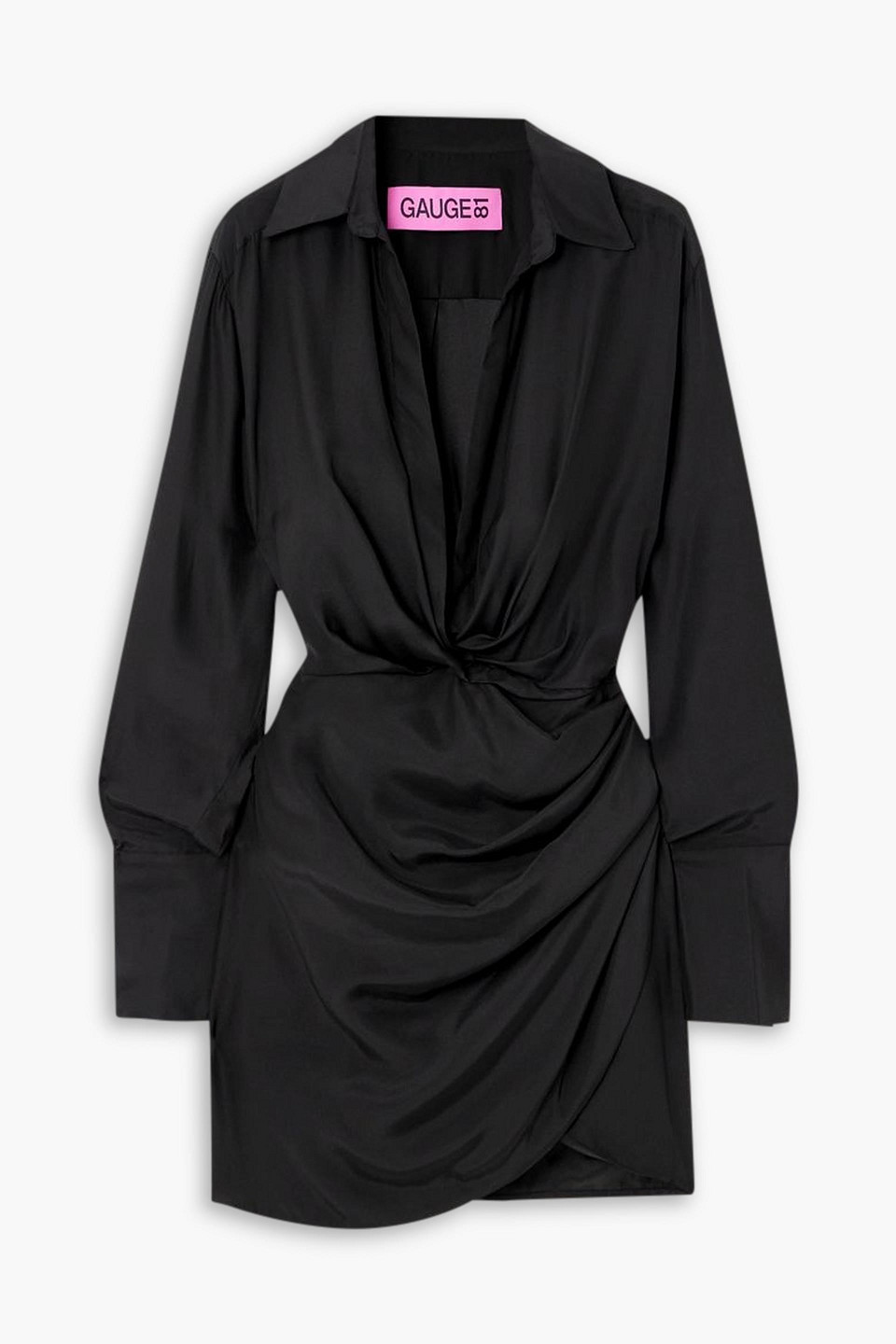 Gauge81 Naha Wrap-effect Silk Mini Shirt Dress In Black