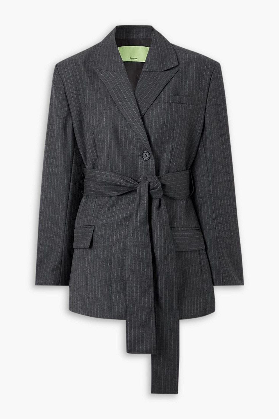 Gauge81 Zillah Belted Pinstriped Wool Blazer In Gray