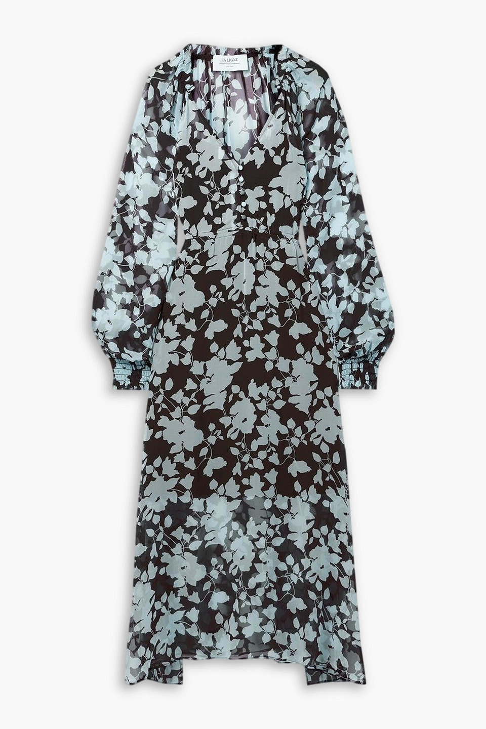 La Ligne Aleksandra Floral-print Silk-chiffon Midi Dress In Floral Plum Light Blue