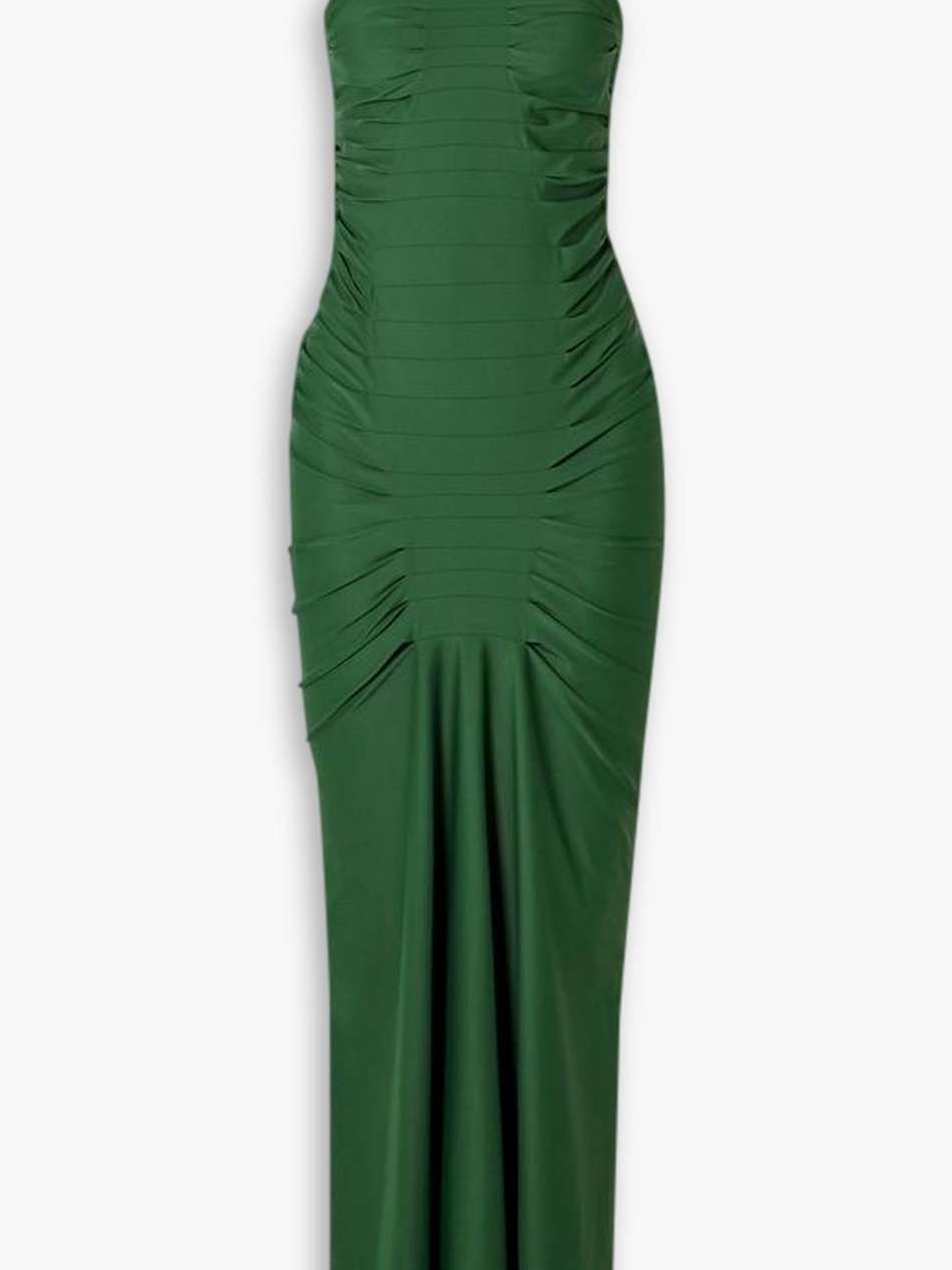 deni ruched stretch-jersey maxi dress