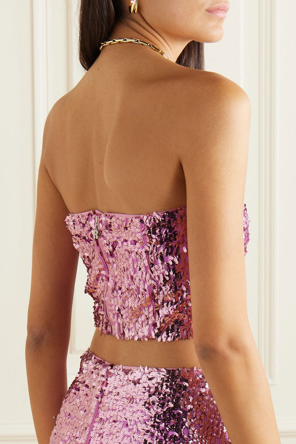 Rotate Birger Christensen Rotate Women Pink Crop Top With All-over Sequins In Recycled Fabric Woman In Pink